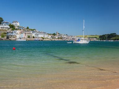 A waterfront view with boats on water and buildings along the shore at 14 St Elmo Court in Salcombe