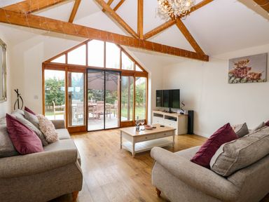 A living room with two sofas and a television at The Mulberry, nr Bungay