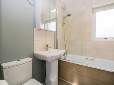 A bathroom with a toilet sink and bathtub with shower at Wansfell Lodge in Pony Meadow 36 White Cross Bay near Windermere