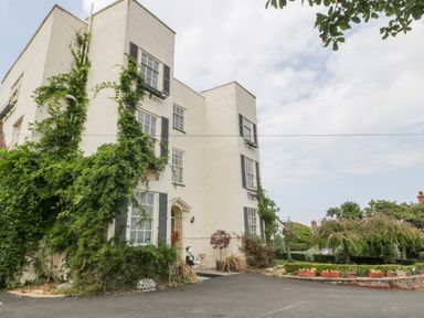 A multi-story building with windows and plants climbing its walls near a garden with shrubs and potted plants at Alcombe House Minehead
