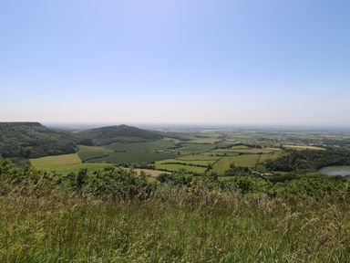 A view of fields trees and hills under a clear sky at Pheasant in Bedale
