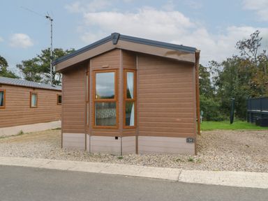 A small brown wooden cabin with multiple windows and gravel surrounding at Bock Retreat in Felton