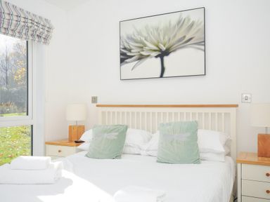 A bedroom with a bed and bedside lamps at 9 Horizon View in Dobwalls