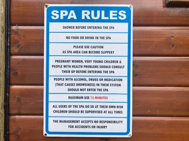 A spa rules sign with safety guidelines at 1 Hornbeam Lodge Narberth