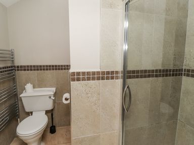 A bathroom with a toilet and shower at Goldfinch in Lucker
