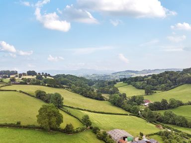 An outdoor view with fields and trees at Bwncath in Garthmyl