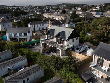A residential area with modern houses and caravans at Treen in St Ives
