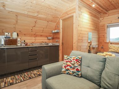A kitchenette with a sofa and appliances at Oak in Ulverston