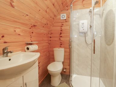 A bathroom with sink, toilet and shower at Rowan in Ulverston