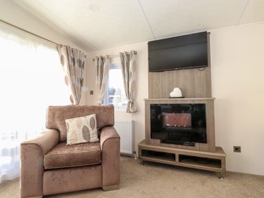 An armchair with a cushion next to a wall mounted television and an electric fireplace at Orion Felmoor Park