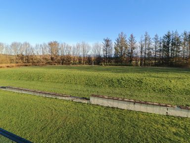 A grassy area with trees in the background at Mallard Cottage Penrith