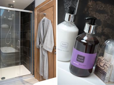 A bathroom with a shower and hand wash at Shepherds View, Dufton, near Appleby-in-Westmorland