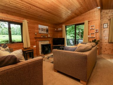 A living room with a television and sofa at Derwent Lodge in Keswick
