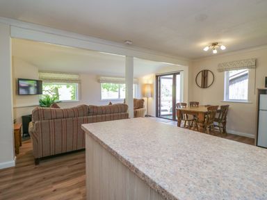 A living room with a couch and television at Chestnut Timber Lodge in Keswick