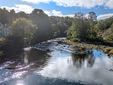 A river surrounded by trees at Chestnut Timber Lodge Keswick
