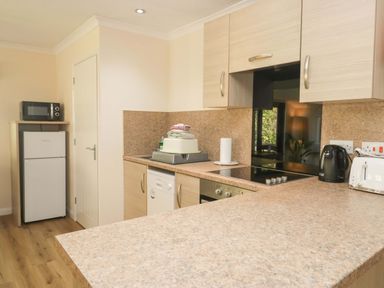 A kitchen with appliances and countertop at Dogwood Timber Lodge in Keswick