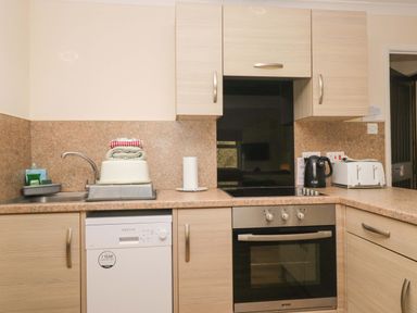 A kitchen featuring a sink, dishwasher, oven, kettle and toaster at Dogwood Timber Lodge, Keswick