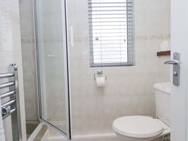 A bathroom with a shower and toilet at Dogwood Timber Lodge in Keswick