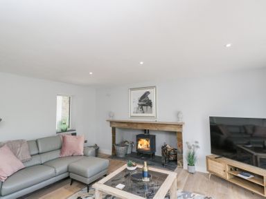 A living room with a sofa fireplace and television at Greystones in Upton St Leonards