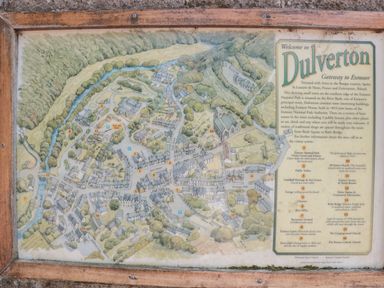 A map of Dulverton showing streets rivers buildings and points of interest at Dulverton