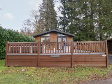 A lodge with a decking area at Unique Luxury Lodge 1 Langdale, White Cross Bay near Windermere