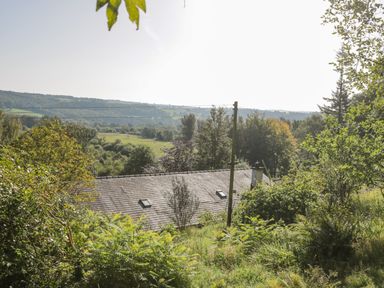 A roof of a house surrounded by trees and greenery in a countryside landscape at Trem Y Don in Dolgarrog