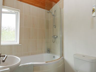 A bathroom with a bathtub shower fixture window sink and toilet at Tamar View Lodge in Millbrook