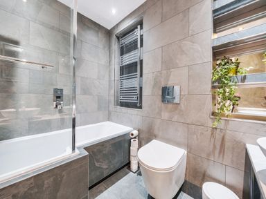A bathroom with a bathtub toilet and a plant on a shelf at Micklemore Lakes and Lodges North Thoresby