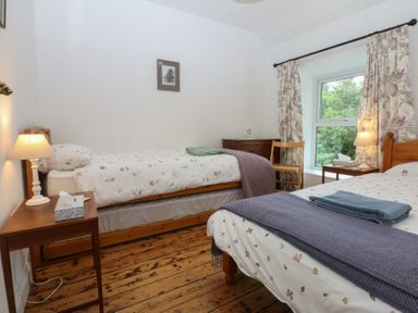 A bedroom with two beds and a window at Chandos in Dolwyddelan
