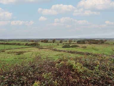 A rural landscape with green fields and stone walls at High Shaftoe in Ponteland