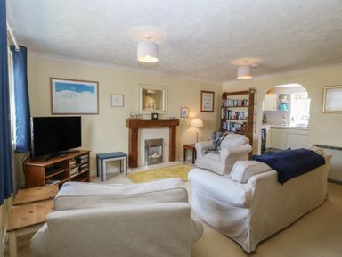 A living room with a television and fireplace at Wingelock in Rhosneigr