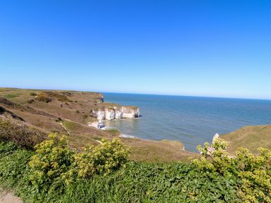 A coastal view showing cliffs, ocean, and greenery at Apt 6 @ Hunter's Quay, Bridlington