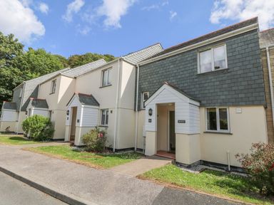 A row of attached residential houses with small front lawns and paved walkways at Manuka in Falmouth