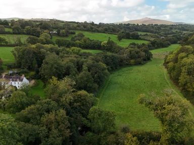 An outdoor view of a house surrounded by trees and fields at Glanduad Fawr Newport, Pembrokeshire