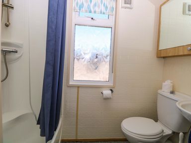 A bathroom with a shower and toilet at 25 Foxburrow Hang in Fritton near Belton