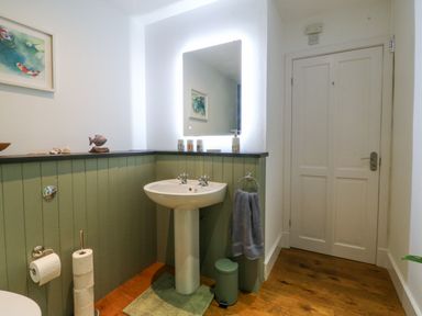 A bathroom with a sink and toilet at Ty Capel Bethania Nant Gwynant