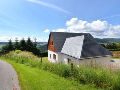 A house with a dark roof near bushes and trees by a road at Glen View Lodge in Drumnadrochit Loch Ness