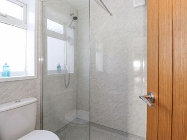 A bathroom with a shower area and a toilet at 2 South Street in Fletchertown near Aspatria