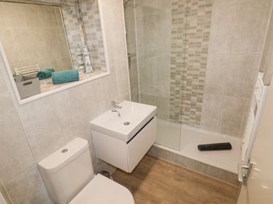 A bathroom with a toilet sink and shower in 29 Coedrath Park Saundersfoot
