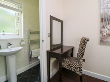 A bathroom with a sink and vanity area at The Fallows Llanerch Park near St Asaph