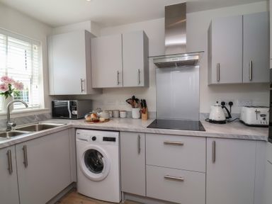 A kitchen with appliances and utensils at Seashell Sands in Appledore
