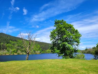 A landscape featuring a lake, trees, and mountains at Lodge 2 - Inglewood Lodge Spean Bridge