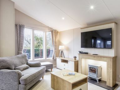 A living room with a television and sofa at Lodge 55 at Riviera Bay Coastal Retreat Brixham