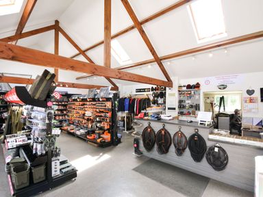 A retail shop displaying fishing tackle and clothing at Silver Birch in Dolton