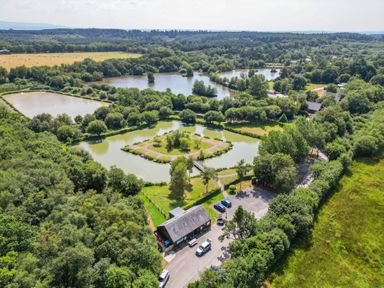 An aerial view of ponds and greenery at Silver Birch in Dolton