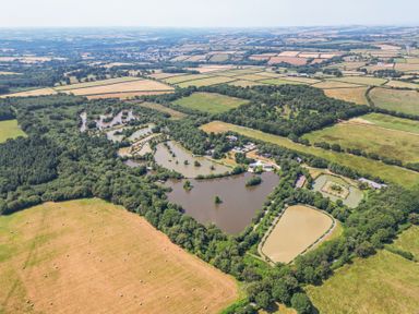 An aerial view of ponds and fields at Maple in Dolton
