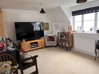 A living room with a television and a display shelf at 20 Keay Heights St Austell