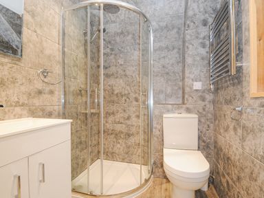 A bathroom with a shower enclosure toilet and sink at Lodge 47 - Primrose Lodge in Finlakes Holiday Park near Chudleigh