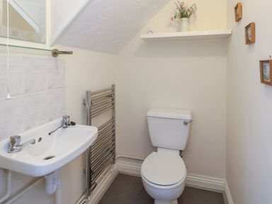A small bathroom with a toilet sink and heated towel rail at 74 Reap Lane Southwell near Weston