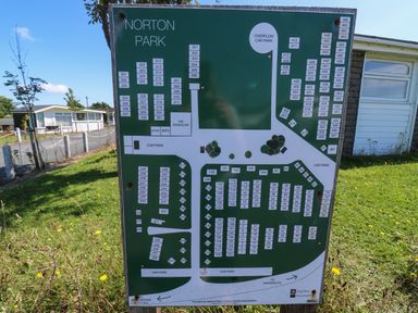 A site map of Norton Park showing chalet numbers car parks and office at 61 Norton Park in Dartmouth
